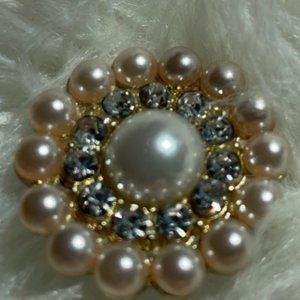 Vintage style Faux pearl & Faux Diamond Gold Brooch Pin